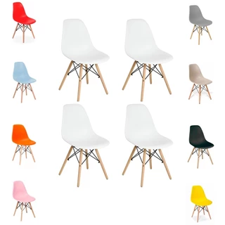 Kit 4 Cadeiras Charles Eames Eiffel Wood Colorida Pés De Madeira Decoração Externa e Interna