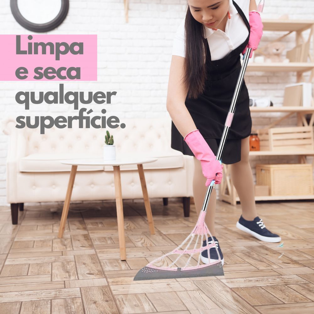 Vassoura Mágica Rodo Multifuncional Ajustável Limpa Vidro Tira Pelo Seca Silicone Cabo Aço Inox