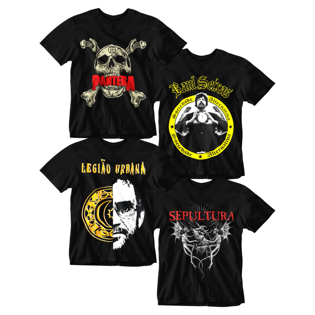 Camiseta Rock Banda Sepultura Raul Seixas Legião Urbana Pantera Punk Heavy Metal