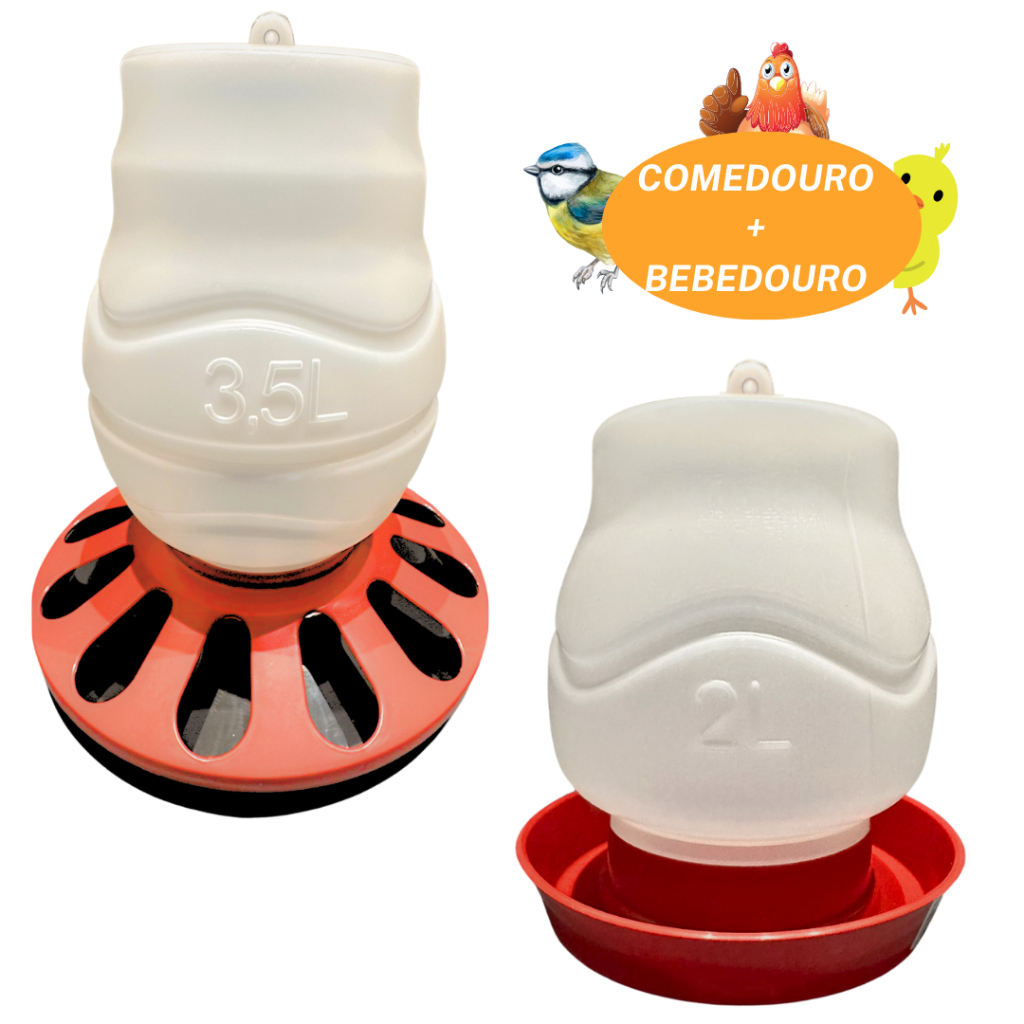 Kit Comedouro 3,5kg Automatico e Bebedouro 2lts Aves Galinha Pintinho