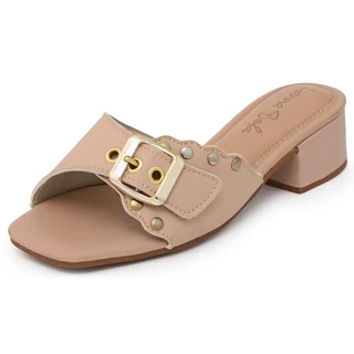 Sandalia Feminina Bloco Tamanco Salto Saltinho 4 cm Medio Confortavel 4 cm Regulagem com Fivela