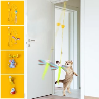 Brinquedo Para Gatos Interativos Pendurar no Teto Cordão Elástico com Sino Libélula
