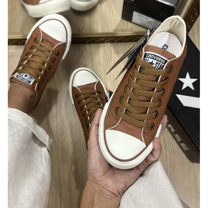 All star best sale couro caramelo