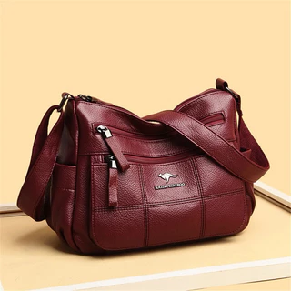 Bolsa Feminina Transversal Couro PU Bag Média Estilosa 4 Bolsos Retrô Vintage