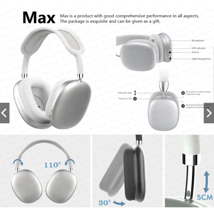 Fone De Ouvido Sem Fio Bluetooth AirPods Max P9 Top Headphone Para Android E IOS Recarregável