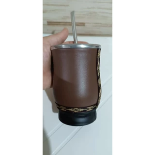 kit tereré couro/ cuia mais bomba de inox