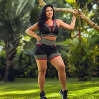 Kit Conjunto Short Mais Top De Academia Suplex Feminina, Cintura Alta Modeladora ,Confortável Treino, Esporte