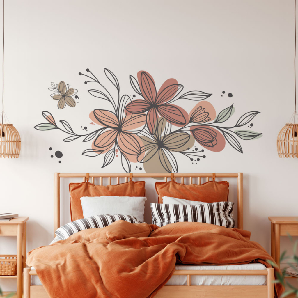Adesivo de Parede Boho Floral Para Cabeceira | Shopee Brasil