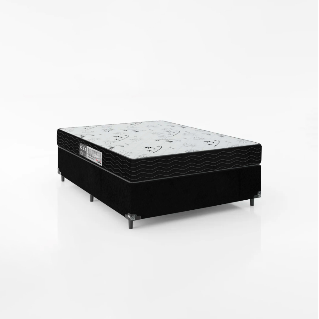 Cama Box Casal + Colchão D33 One Face - Suede Preto