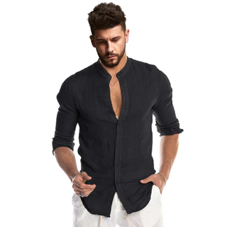 Camisa Maculina Gola Padre Viscolinho Manga Longa Slim Fit