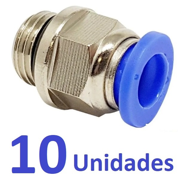 Conector Engate Rápido Rosca 1/4 X 8mm Pneumática - 10 Peças