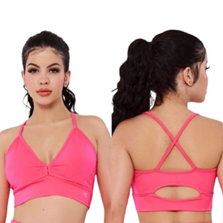 Promoção Top Fitness Academia Alta Sustentação Alças Cruzadas Com Forro sem Bojo Treino Yoga Crossfit Corrida Caminhada Exercícios Ginástica Malhar Malhação Pilates