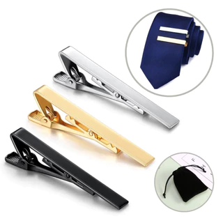 Kit 3 Prendedores Grampo De Gravata - Preto Prata E Dourado (MODELO LISO)
