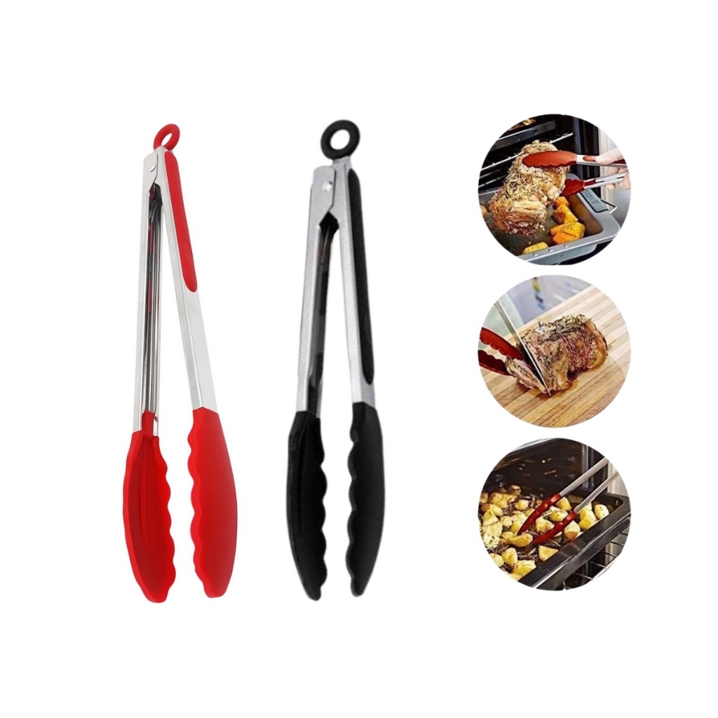 Pegador De Silicone e Inox Para Carne Churrasco Salada Cozinha