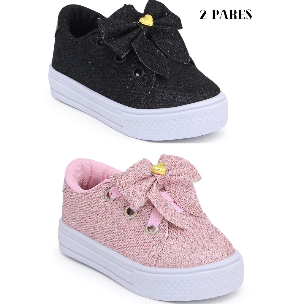 Tênis infantil menina feminino casual laço coração escolar