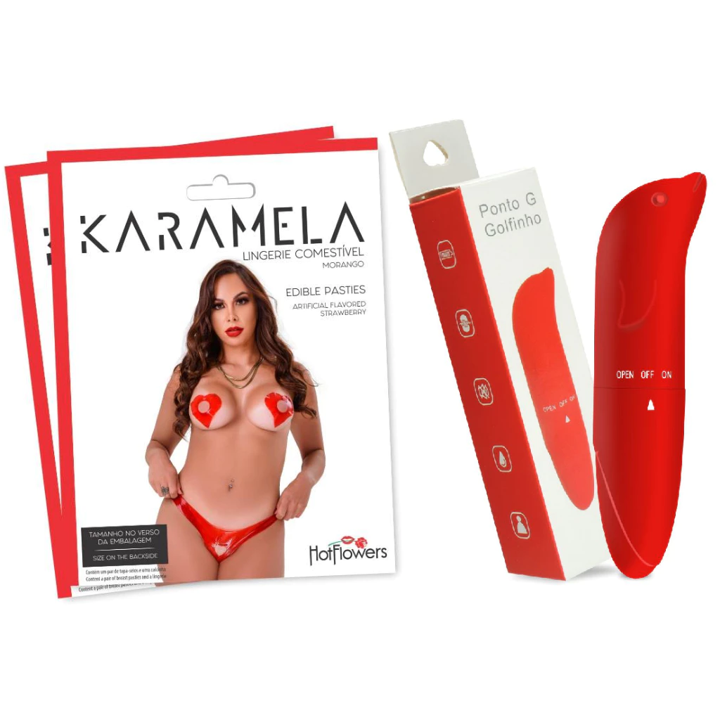 Kit de Bragas Comestibles de Fresa Conjunto Sex Shop KARAMELA + Vibrador Delfín Punto G