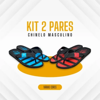 Kit com 2 Pares Chinelo Masculino Adulto Sandália de Tira Larga