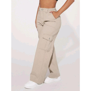 calça jeans feminina wide leg com bolso cargo moda gringa - Caramell Modas  & Acessórios