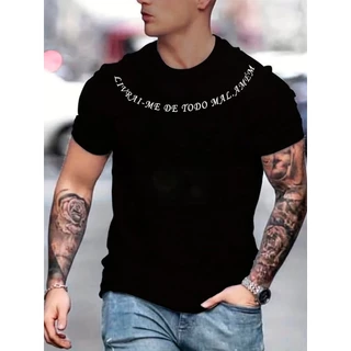 Camiseta Masculina Casual Básica Frase Livrai-me de todo mal