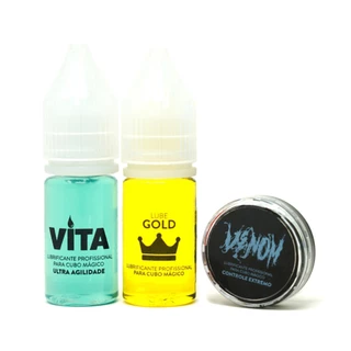 Kit 3 Lubrificantes Para Cubo Mágico Profissional - Lube Vita, Gold e Venom Cuber PRO - Cuber Brasil