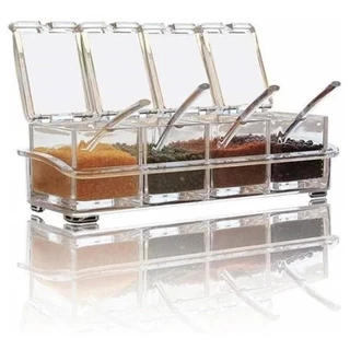 Porta Condimentos Temperos Acrílico Lindo Crystal 4 Potes Cozinha Modelo Quadrado 4 Potes Condimento