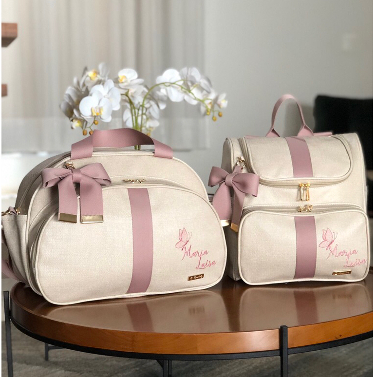 Kit de bolsa e mochila 2x1 maternidade personalizado menina e menino ...
