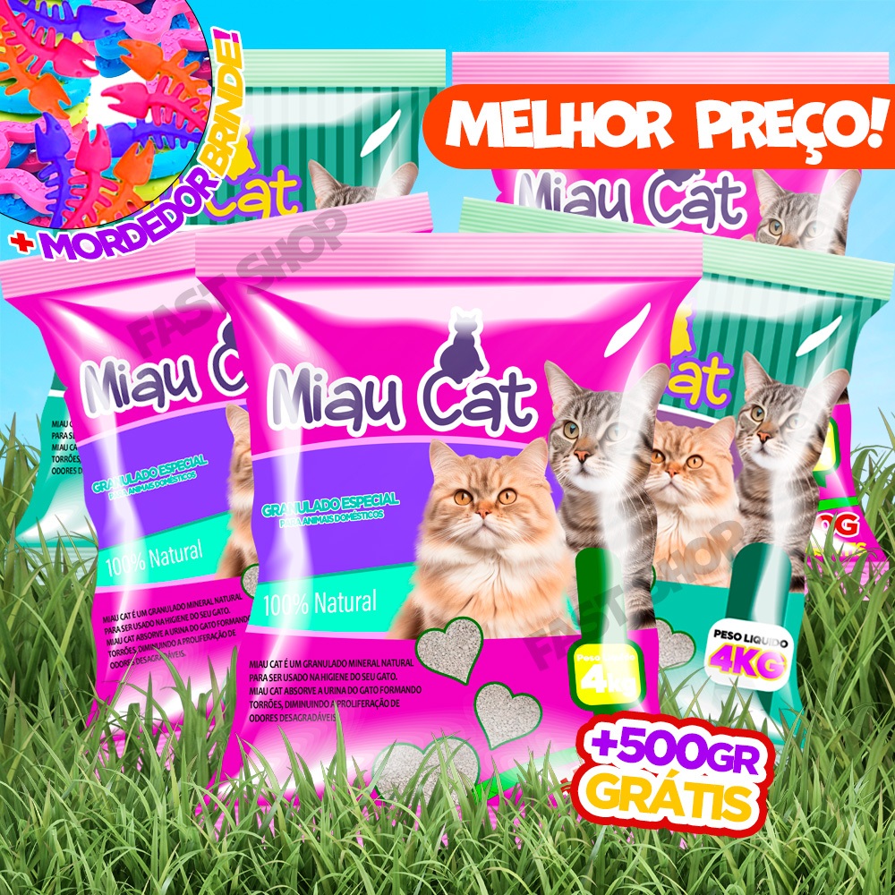 Kit Fardo Com 5 Pacotes 4,5kg de Areia Sanitária Antiodor Granulado Perfumado Cheirosa Lavanda Tira Cheiro Pet Miaucat Para Gatos Lavanda e Tradicional 100% Natural Forma Torrões 20KG