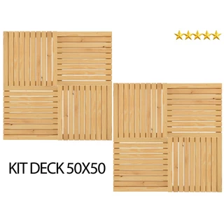 Deck Modular de Madeira 50x50 Cor Natural suporte para plantas 4 Unidades