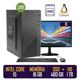 Computador Completo Intel Core I5 16gb de Ram Ssd 480gb Hd 1tb Monitor Led 15" Hdmi