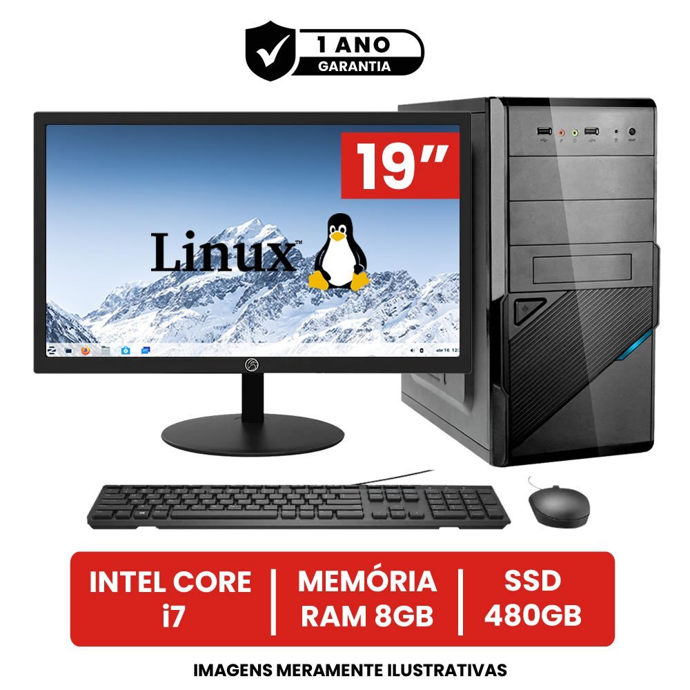 Computador Completo Intel Core I7 8gb de Ram Ssd 480gb Monitor Led 19" Hdmi