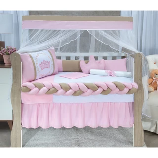 Kit Berço Americano Trança 11 Peças Coroa Caqui Rosa Para Bebê  Menino e Menina em Oferta na Shopee