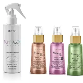 Kit Amend Fluido Antiumidade Blindagem Essencial 180ML + 3 Óleos Millenar Segredos do Mundo 60ml em Oferta na Shopee