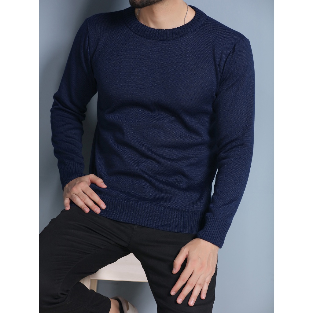 Sueter tricot masculino blusa de frio gola redonda manga longa blusa de Lã