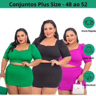 Conjunto Plus Size Manga Princesa Feminino - Tecido Malha Crepe - Tamanhos 48 ao 52