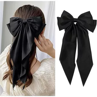 Laço De Cabelo Grande De Seda Preta para Mulheres e Meninas, Acessórios para Penteados de Bebê, Grampos de cabelo fofos, faixa de cabelo para presente, laços de cabelo de ano novo