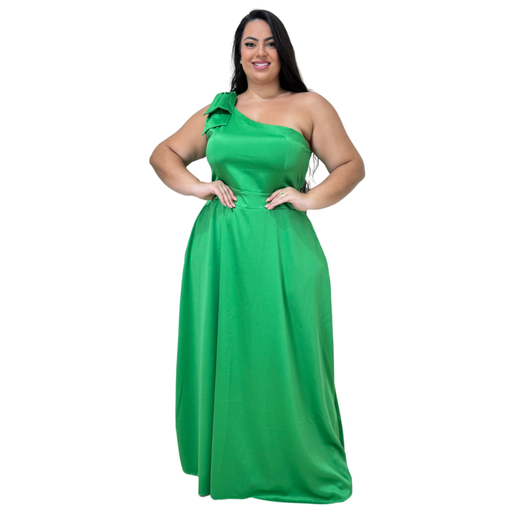 Vestido Longo Plus Size Festa Feminino Casamento Madrinha De Um Ombro Só Laço G1 g2 g3