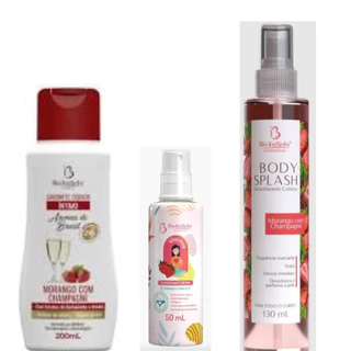 Kit Banho Morango com Champagne- Bio Instinto Sab Intimo/ Body Splash/ Desodorante Intimo