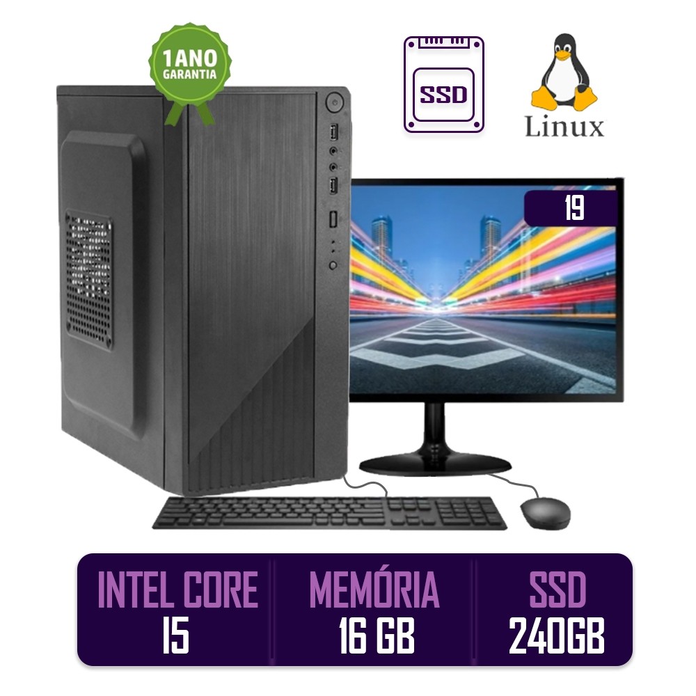 Computador Pc Cpu Completo Intel Core I5 16 Gb de Ram Ssd 240 Gb Monitor 19"