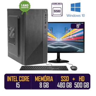 Computador Pc Cpu Completo Intel Core I5 8gb Ssd 512 Gb Hd 500 Gb Monitor 19" Windows 10