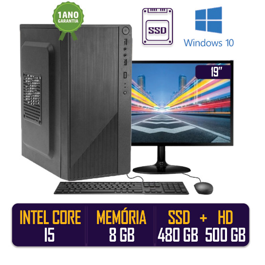 Computador Pc Cpu Completo Intel Core I5 8gb Ssd 512 Gb Hd 500 Gb Monitor 19" Windows 10