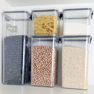 KIt 5 Potes Hermeticos Acrilico Cristal Com Trava Empilháveis Porta Mentimentos