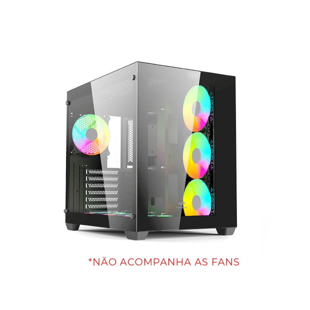 Gabinete Aquario Preto Gamer Atx Frontal Lateral Vidro Temperado USB 3.0 USB Organizador Cabos MT-G910BK C3Tech
