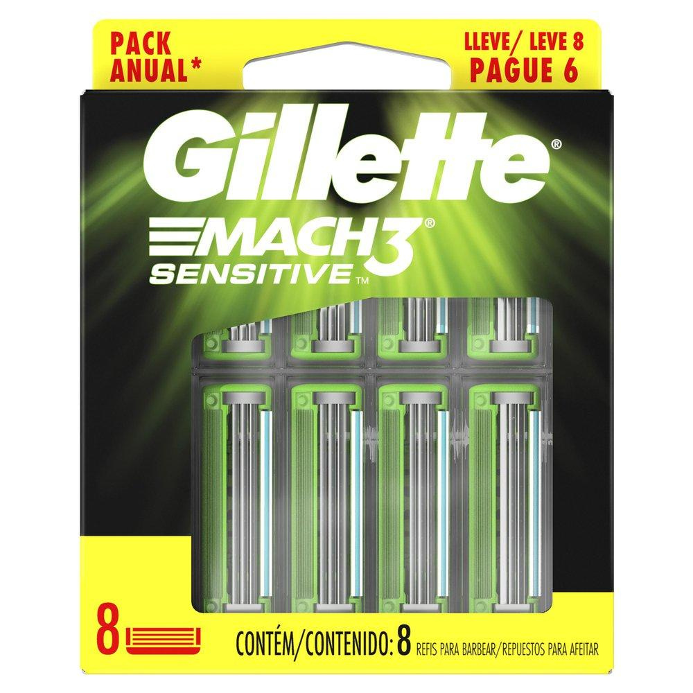 Carga Gillette Mach3 C/8 Sensitive ou Regular