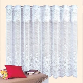 Cortina Renda Para Vitrô 1,80cm X 1,30cm De Cozinha Romance Branca Decoração
