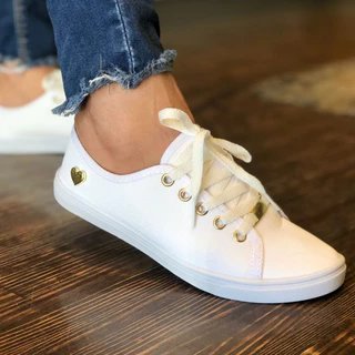 Tênis Feminino Branco Casual Leve Conforto Ping Coração Dia A Dia