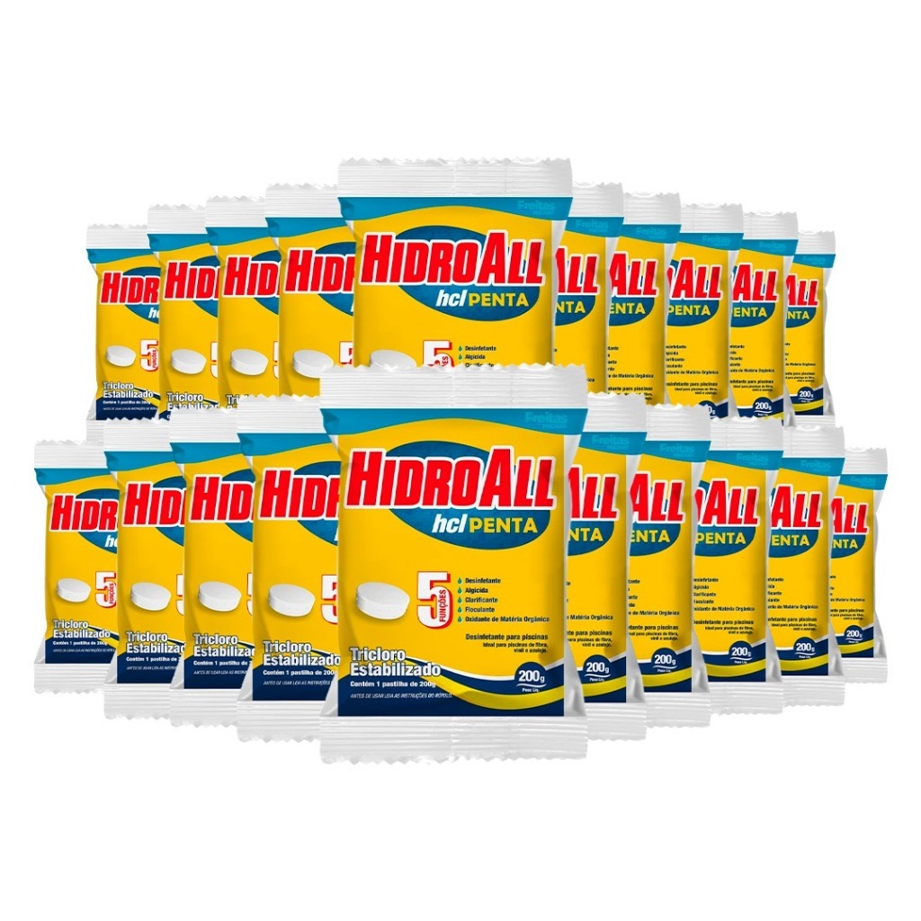 20x Pastilha De Cloro Hidroall Tablete Hcl Penta 5 Em 1 P/ Piscina 200g