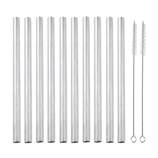 Jogo Kit Conjunto de Canudo Reutilizável Inox 10 Unidade + 2 Escova Para Limpeza