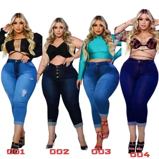 Calça jeans feminino Modelo Plus Size Capri Skinny Premium-Curve