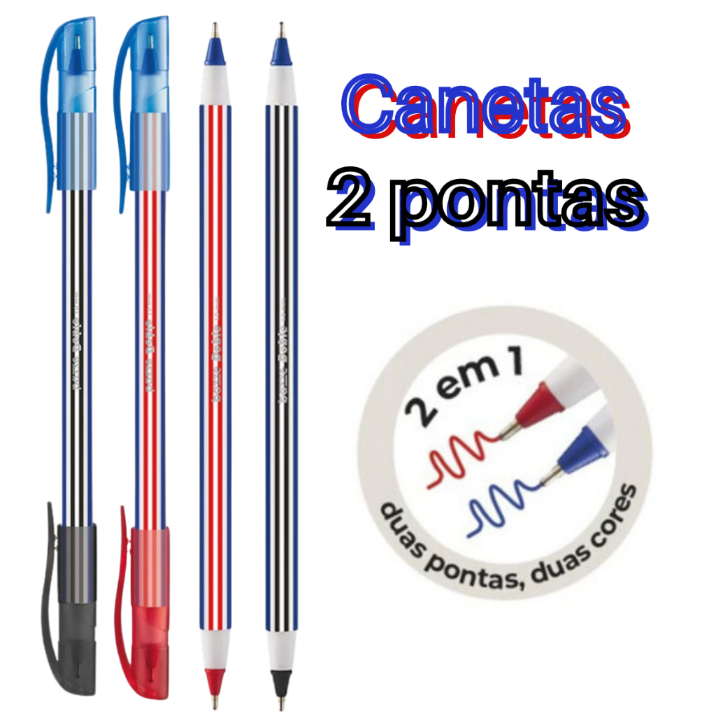 Canetas Esferográficas Duas Pontas 1.0 MM Azul E Vermelha - Azul E ...