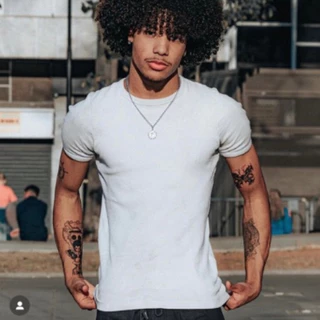 Camiseta Canelada Americana Masculia Branca Preta Slim Justa Estilo RAPPER